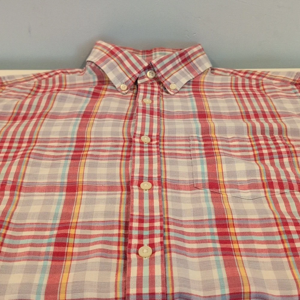 Banana Republic Men's Medium Linen Blend Long Sleeve Button Down Plaid Shirt